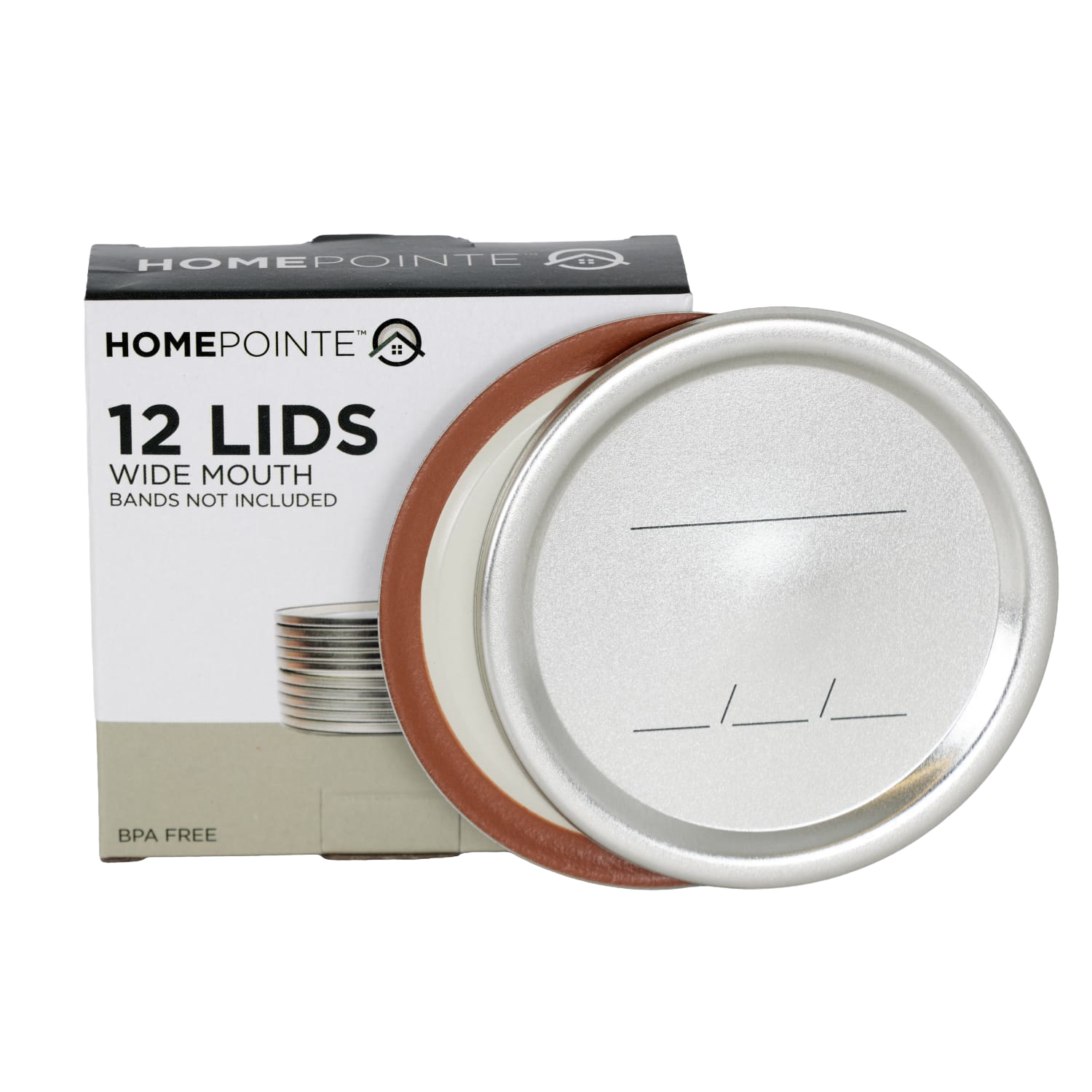 Box of 12 silver-tone wide-mouth canning jar lids with sealing rings not included in kitchenware collection under $25