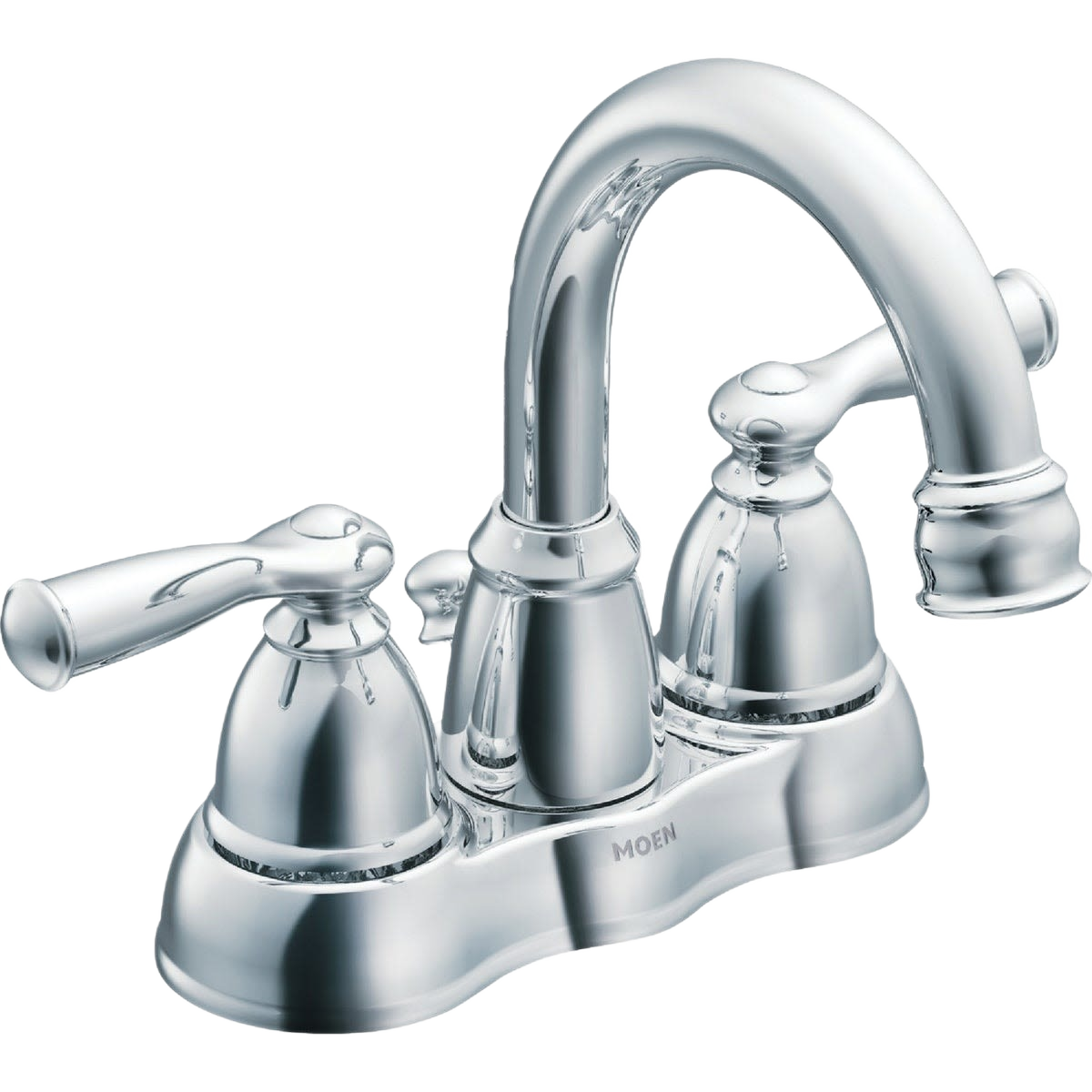 Chrome finished bathroom faucet with dual handles and high-arc spout for plumbing and home improvement use