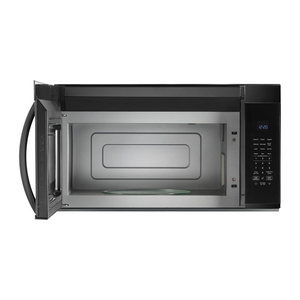 Open black over the range microwave with sensor cooking and digital control panel from Microwaves and Appliances collections