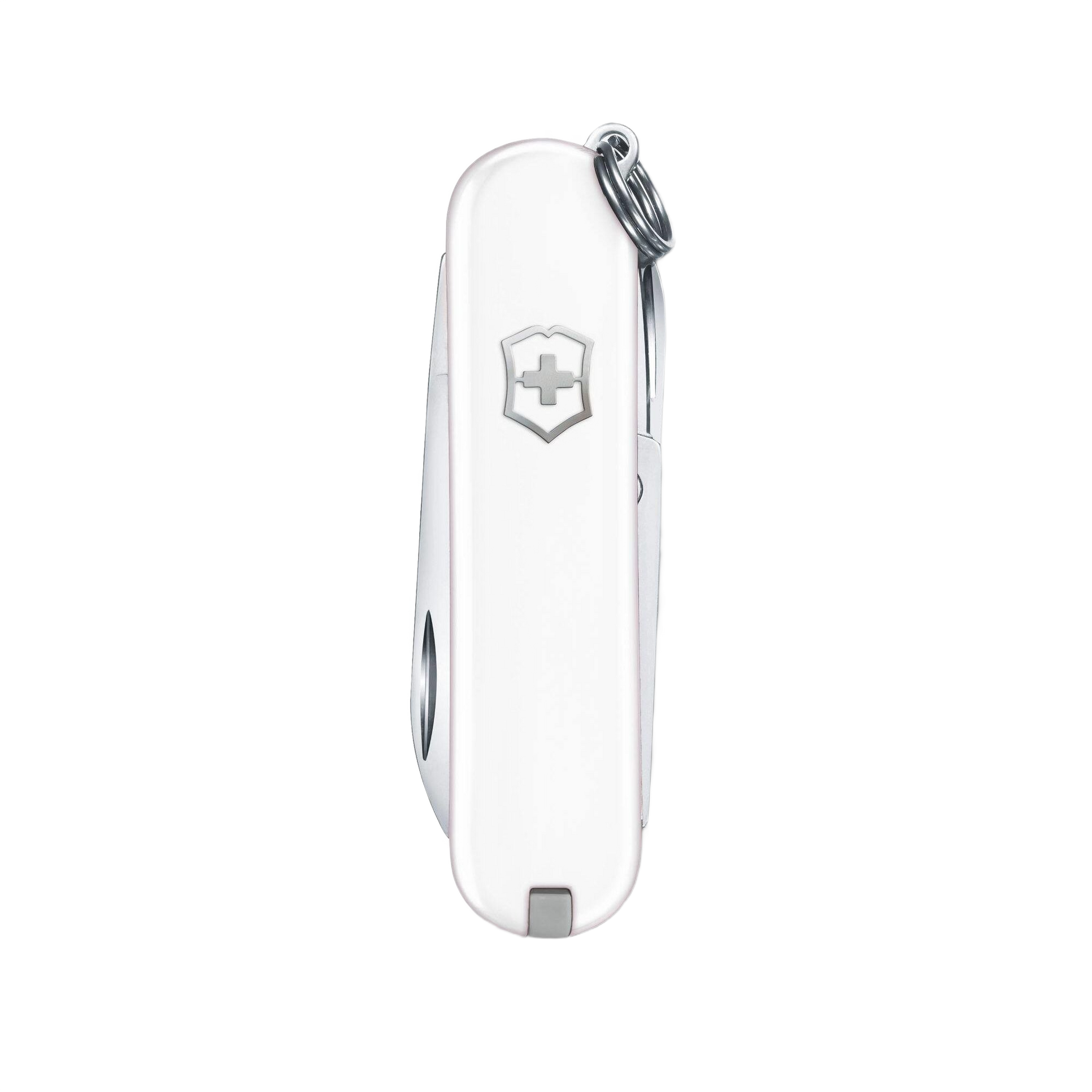White compact Swiss Army pocket knife with keyring loop in cutting tools and multi-tools collections under $50