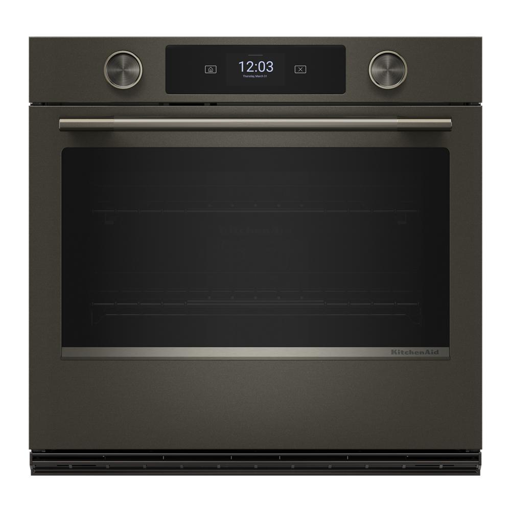 30-inch black ore smart electric single wall oven with LED touchscreen and backlit knobs for kitchen appliances collections