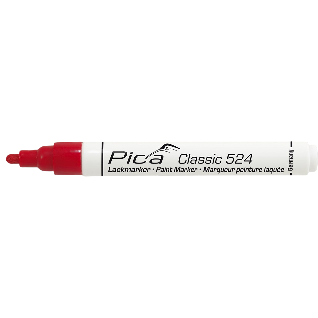 Red-tipped Pica Classic paint marker with white barrel for woodworking, hand tools, and measuring applications in home improvement