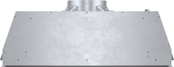 Stainless steel custom insert ventilation hood with dishwasher-safe mesh filters from Bosch range hoods collection