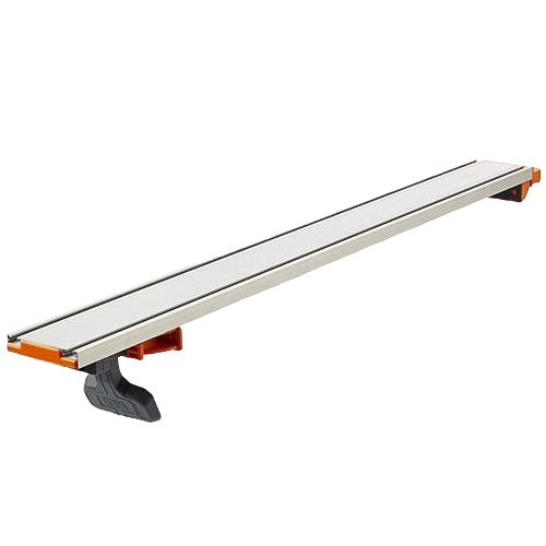 Clamp edge extension in silver and orange designed for circular saw guides, part of saw accessories and tool collection