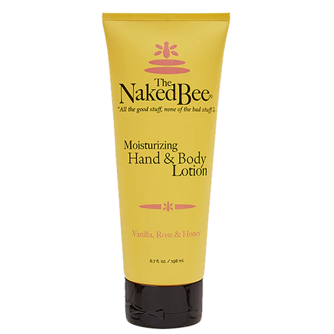 Yellow tube of moisturizing hand and body lotion scented with vanilla, rose, and honey in Health & Beauty collection