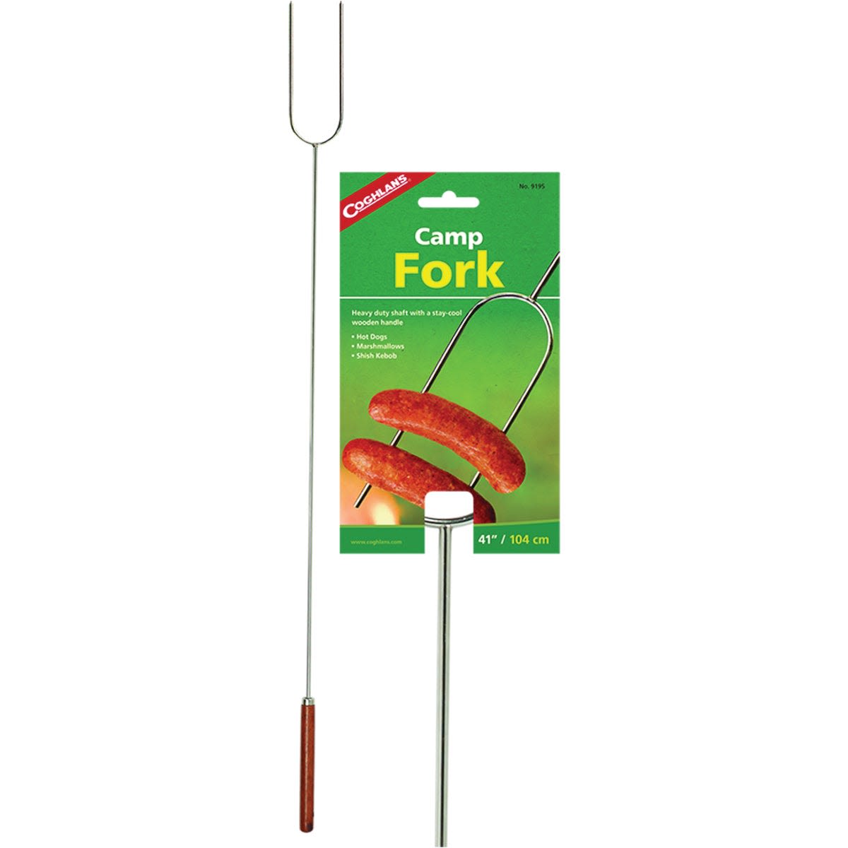 Chrome-plated steel camp fork with wooden handle for grilling and outdoor living, part of grilling tools under $50 collection