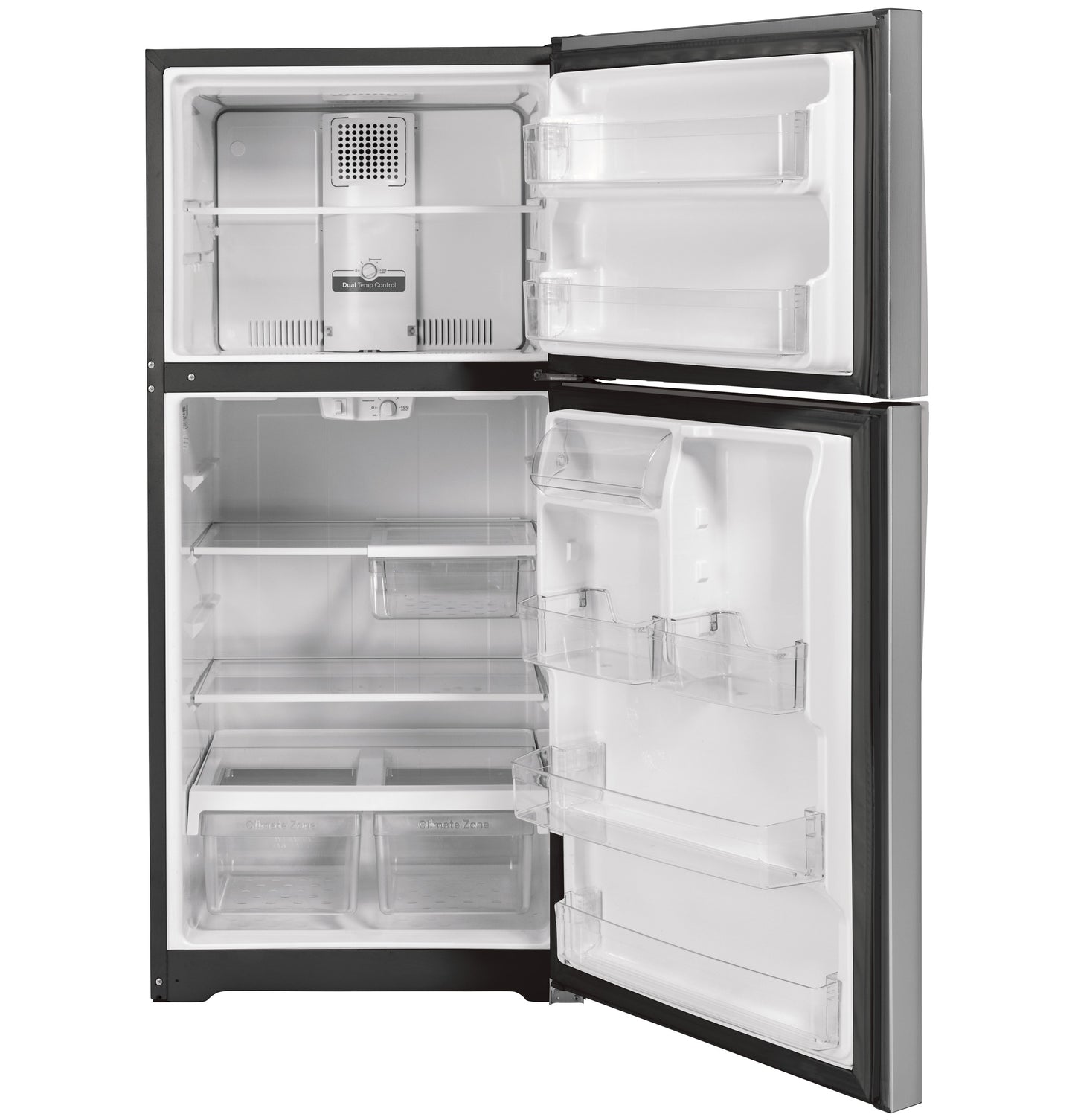 Open top freezer refrigerator with adjustable shelves and clear door bins for kitchen and home improvement appliances collection