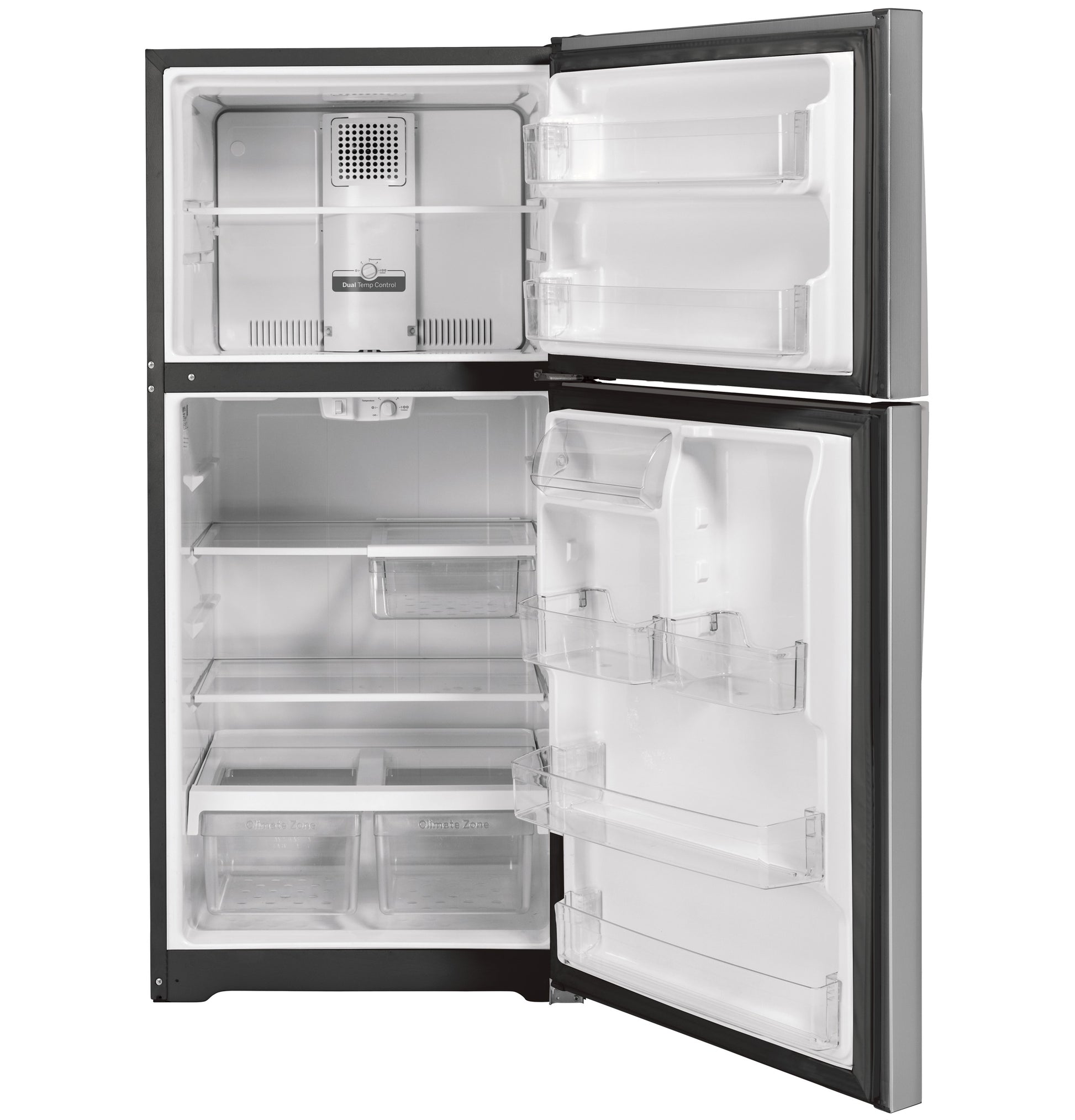 Open top freezer refrigerator with adjustable shelves and clear door bins for kitchen and home improvement appliances collection