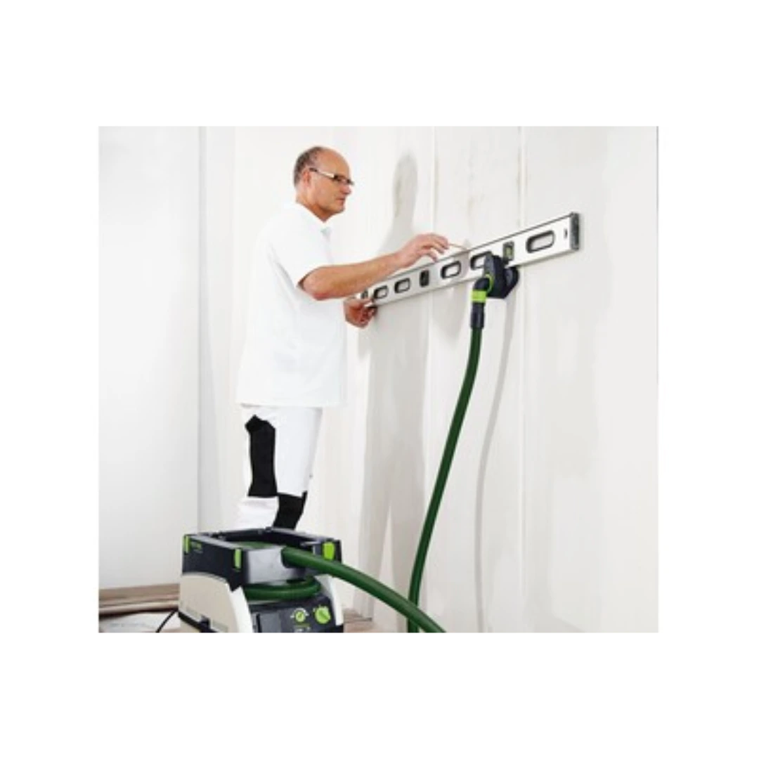 Man using Festool 500312 CT Wings Extra Hand with vacuum hose to hold level during home improvement project