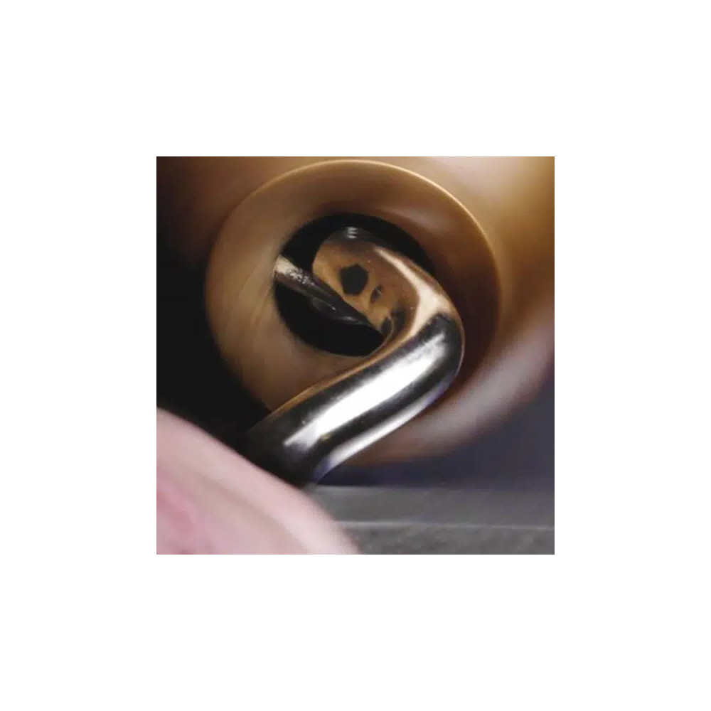 Close-up of curved metal swan neck blade on a woodworking tool from Robert Sorby collection under $100