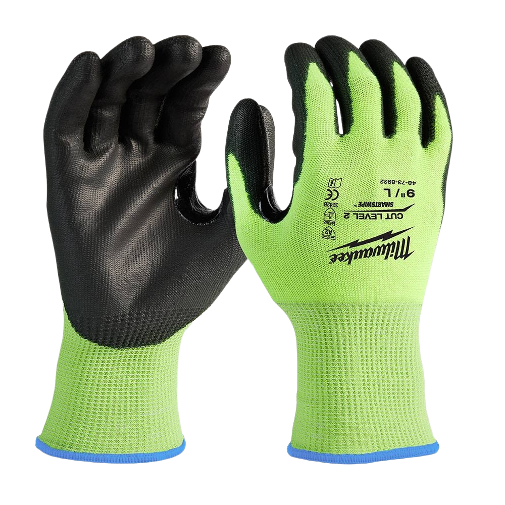 High-visibility cut-resistant gloves with black nitrile-coated palms for safety and work use under $50 collections