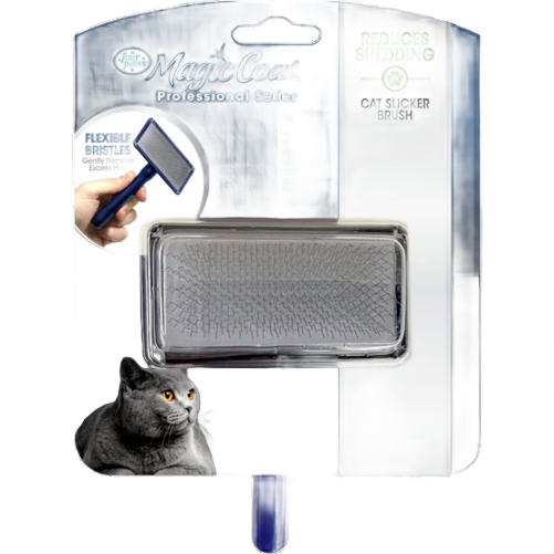 Cat slicker brush with flexible bristles for reducing shedding and grooming in home pet care tasks