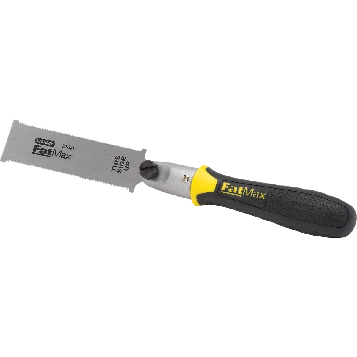 Hand saw with black and yellow ergonomic handle and sharp steel blade for precision cutting in home improvement tasks