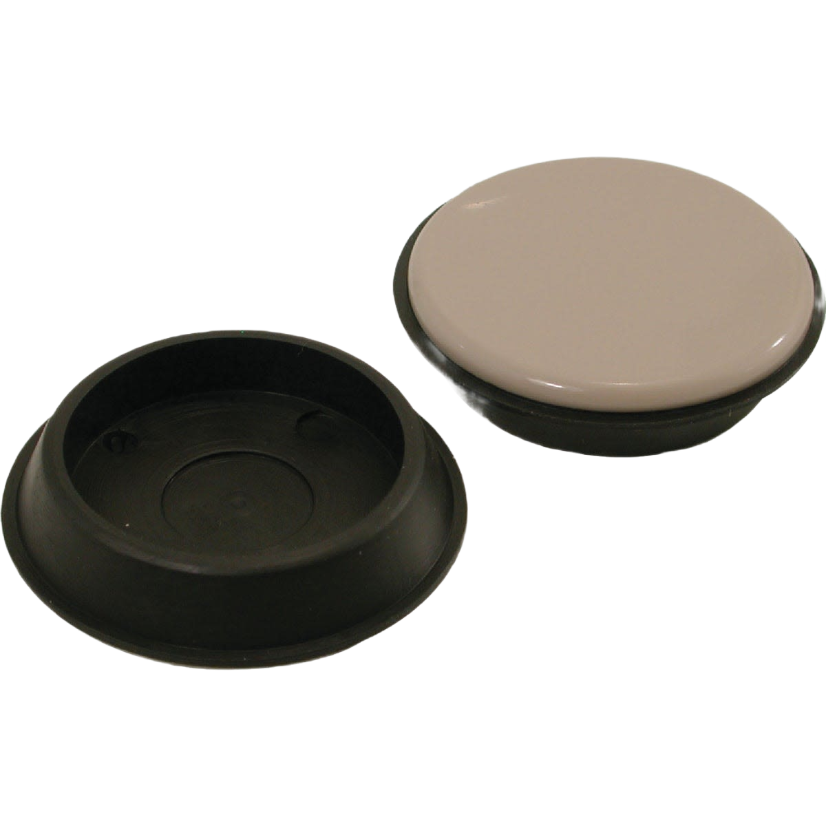 Round beige and black slide caster feet designed for smooth furniture movement in home improvement projects