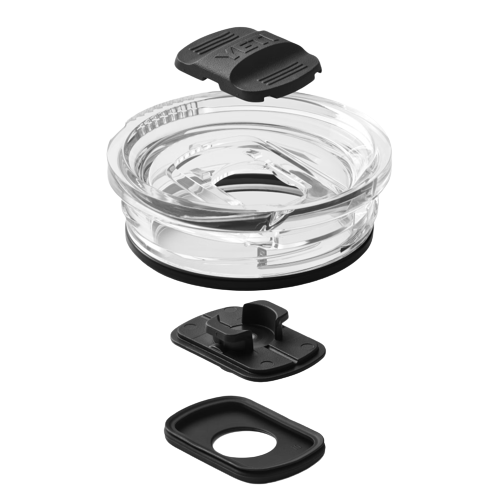 Clear durable lid with black slider and rubber gasket components designed for 30 oz insulated drinkware accessories