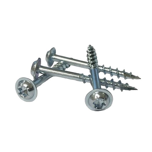 Set of zinc-coated coarse threaded screws with T20 Star washer heads for woodworking tool accessories and home improvement.