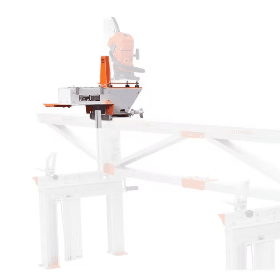 Close-up of a Logosol log house moulder attachment for gas chainsaw on a milling frame in tool accessories collection