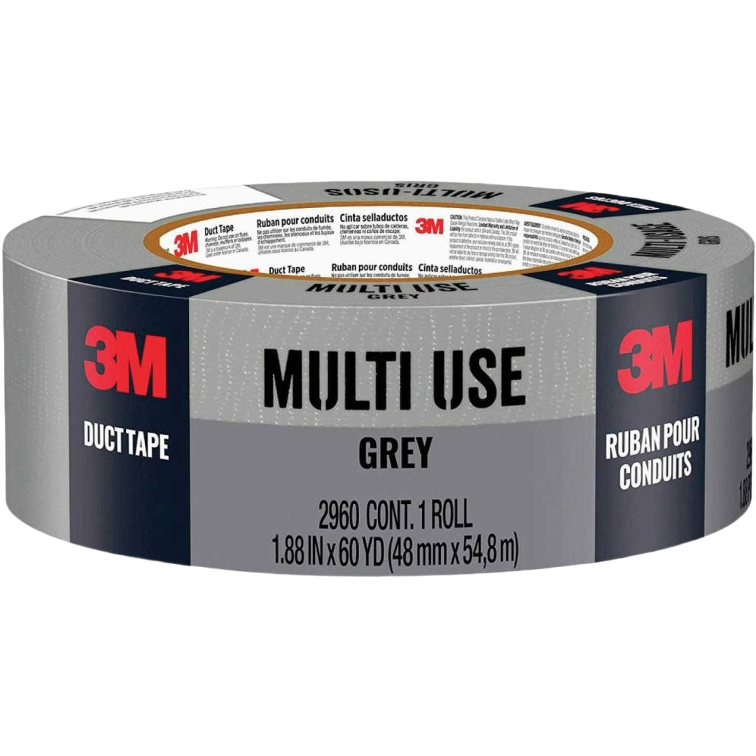 Gray 3M multi-use duct tape roll with product details label in tapes and home improvement supplies collection