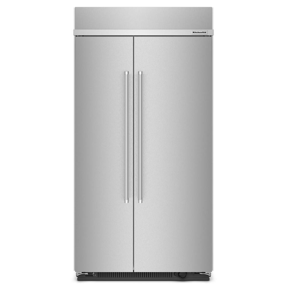 Built-in side-by-side refrigerator in stainless steel with PrintShield finish for kitchens and appliances collections