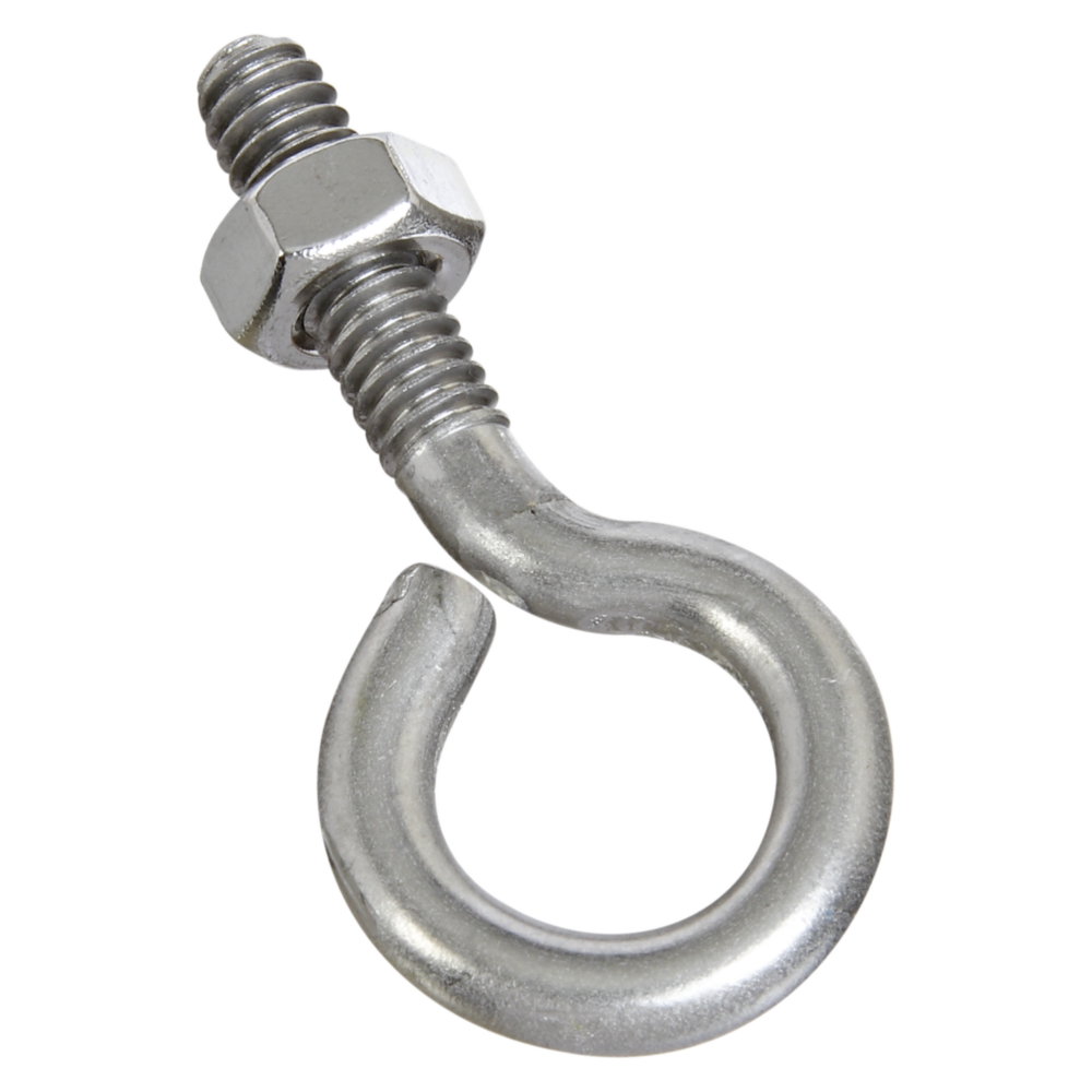 Stainless steel eye bolt with hex nut, corrosion-resistant fastener for hardware and home improvement projects