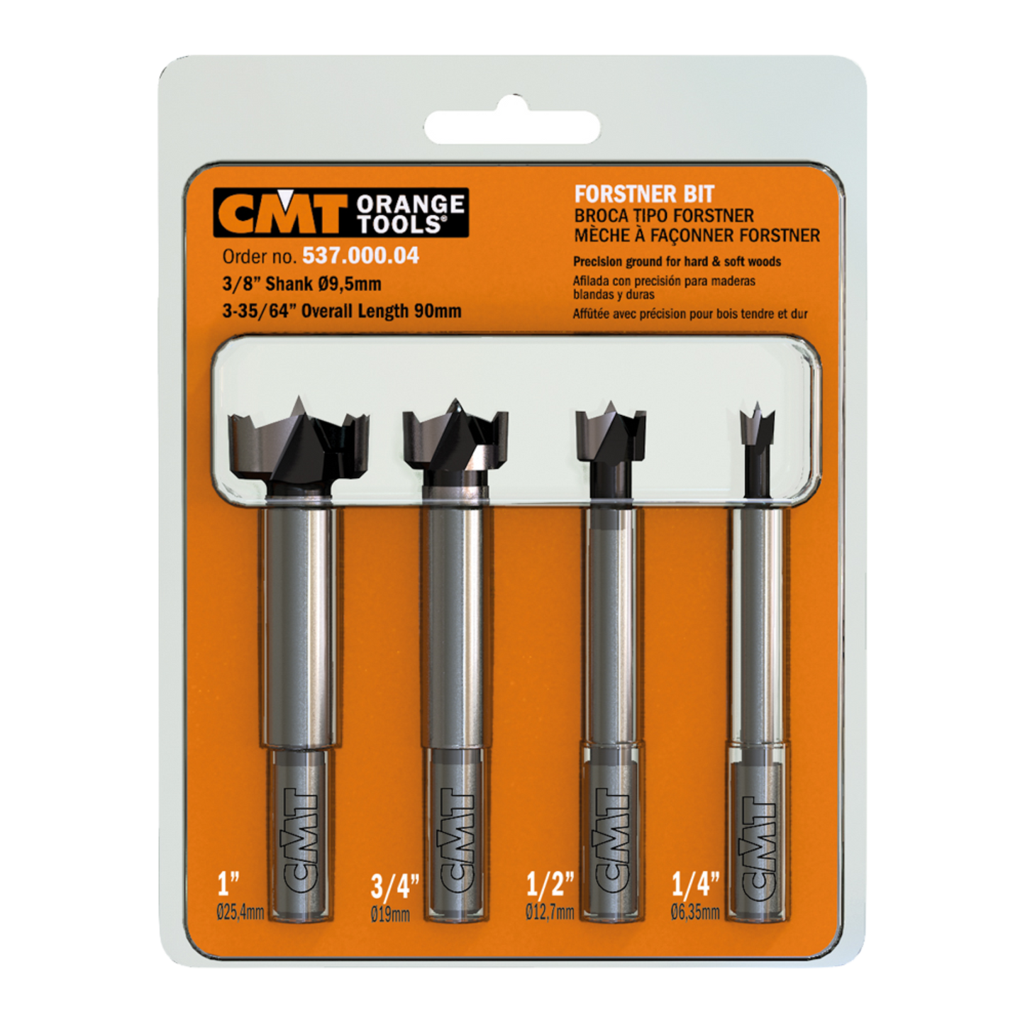 CMT Orange Tools 4-Pc Forstner Bit Set 3/8" Shank, Rh