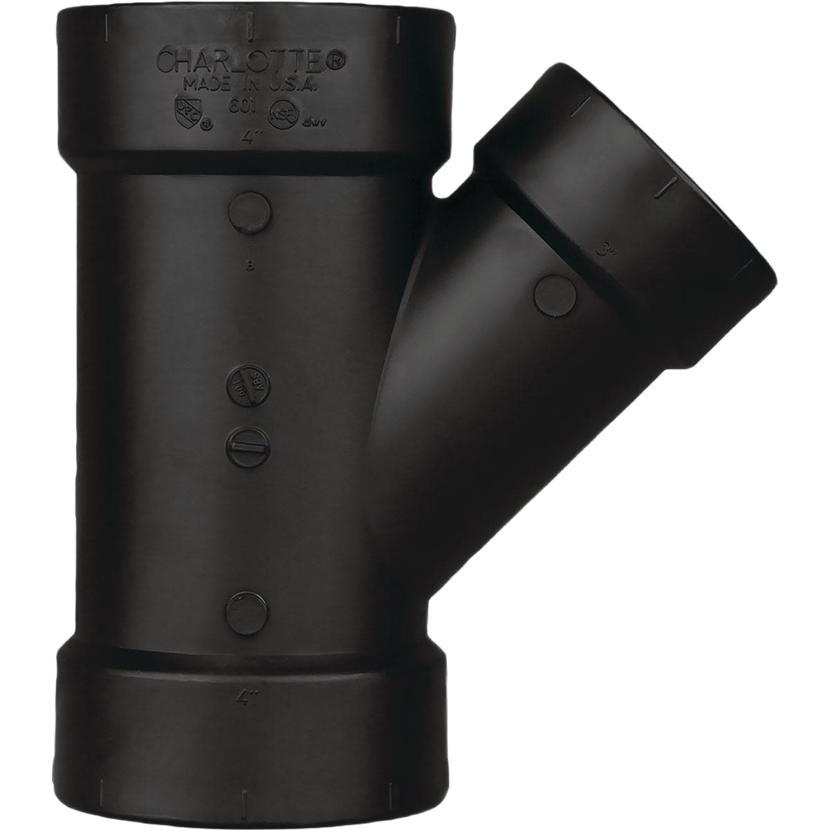 Black ABS reducing wye pipe fitting for plumbing applications in Pipes & Fittings and Home Improvement collections