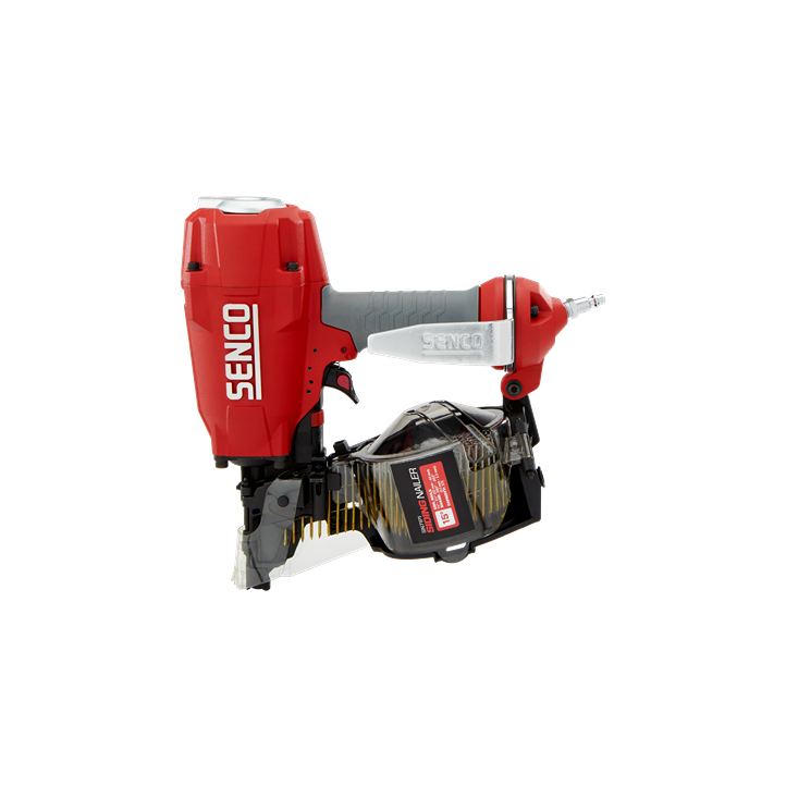 Red and gray coil siding nailer designed for professional tools and home improvement projects