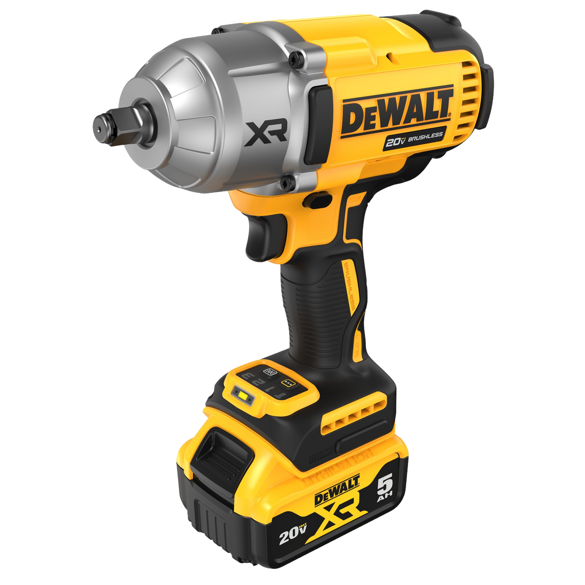 DEWALT 20V MAX* XR® 1/2" High Torque Impact Wrench With Hog Ring Anvil Kit w/(2) 5.0 Ah Batteries & Charger Kit