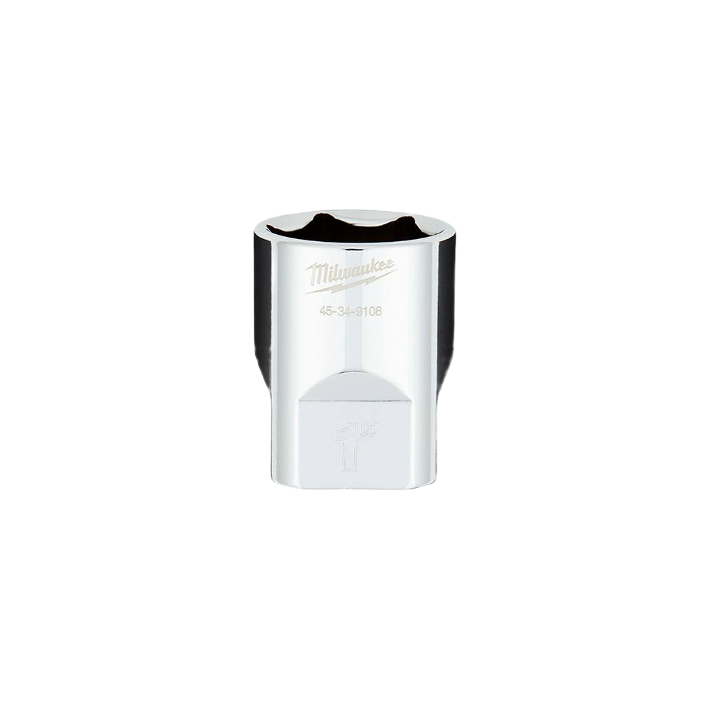 Polished 1" socket with four flat sides for stability, part of Milwaukee hand tools in sockets and ratchets collection