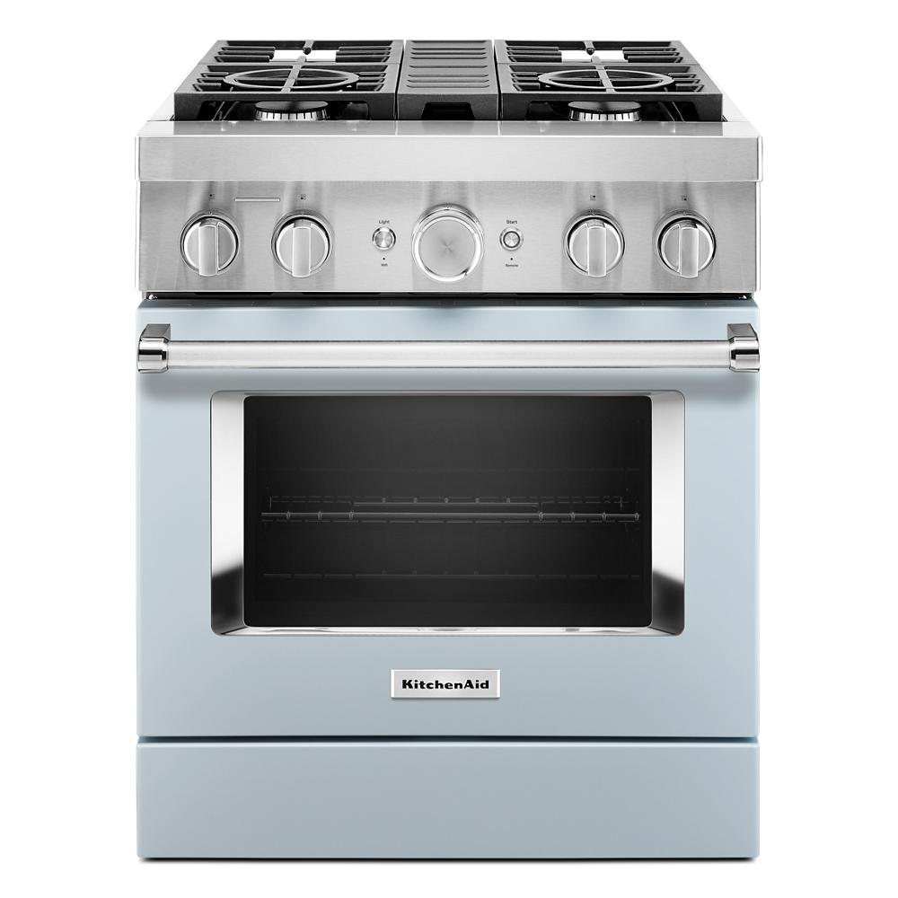 30-inch dual fuel range with four stainless steel gas burners and electric oven from KitchenAid appliances collection