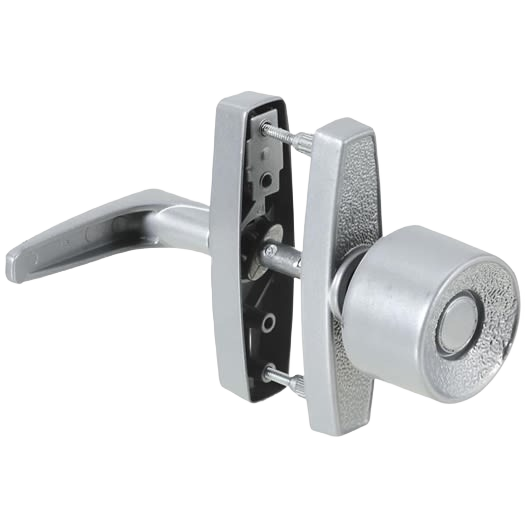 Silver metal knob latch with lever handle for screen or storm doors in hardware and home improvement tools collections