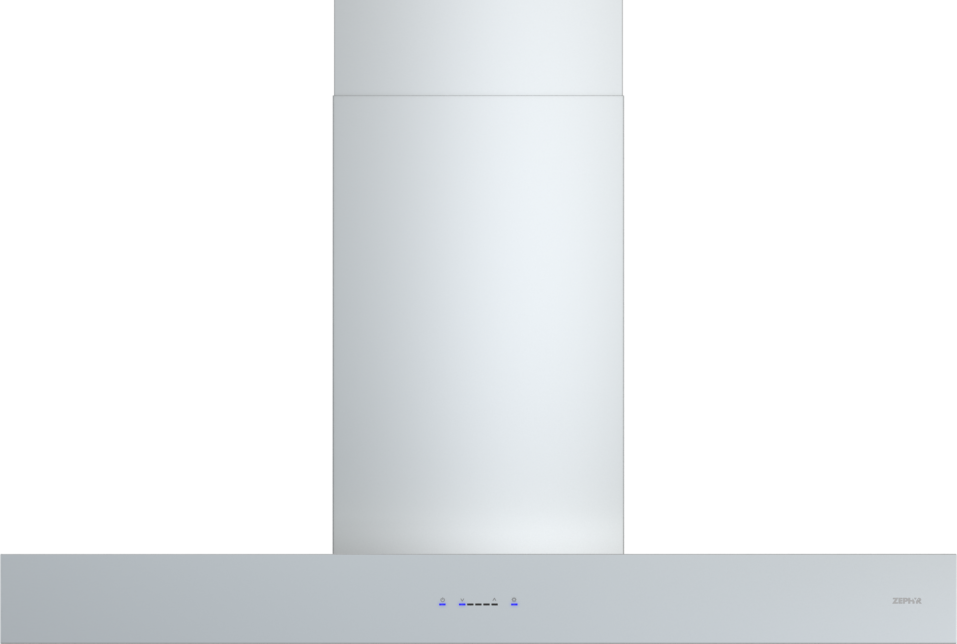 Sleek stainless steel island range hood with LED lighting and touch controls for kitchen ventilation and appliances collection