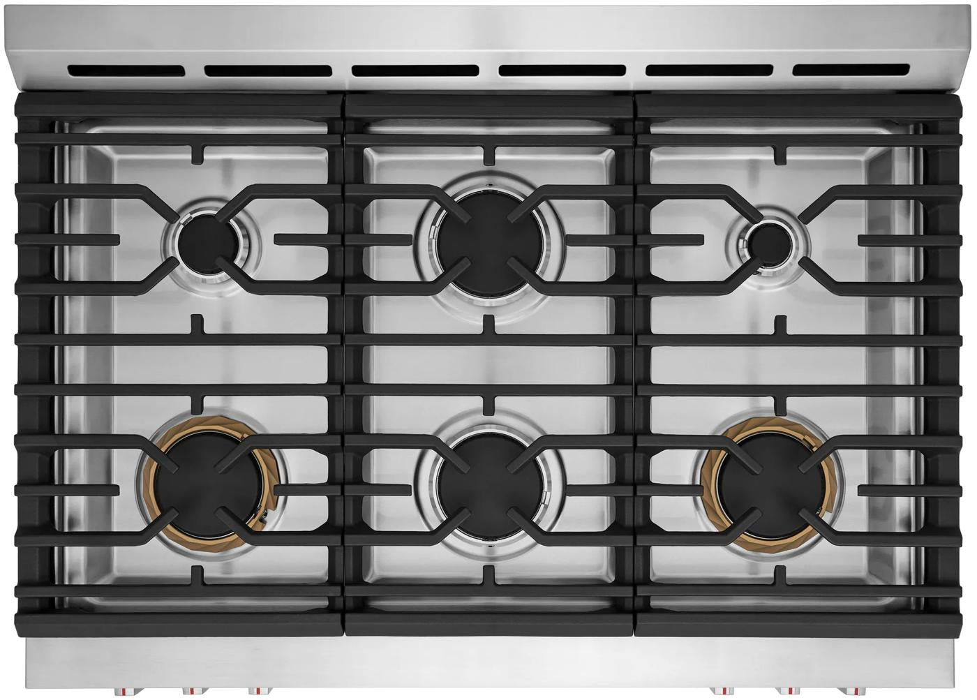 Stainless steel six-burner gas cooktop with cast iron grates in Ranges & Cooktops for kitchen appliances