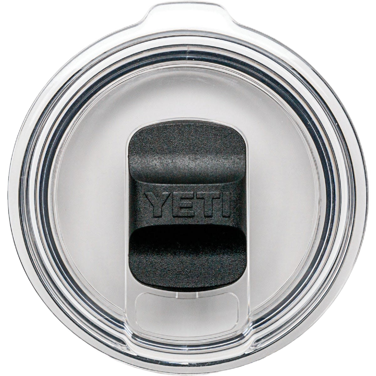 Clear drinking lid with black sliding closure designed for secure, splash-resistant use with YETI drinkware