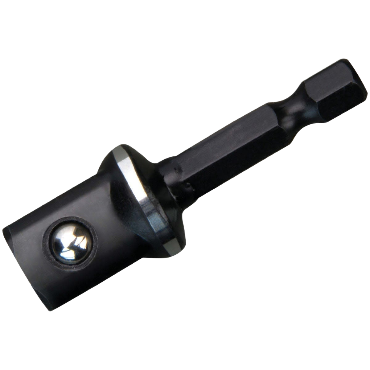 Black steel impact socket adapter with hex shank for power tool accessories in home improvement collection