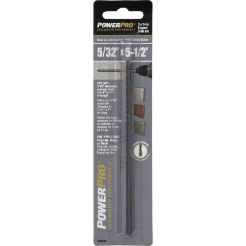 Carbide-tipped 5/32 inch by 5-1/2 inch drill bit for masonry and concrete in power tool accessories and hardware collections
