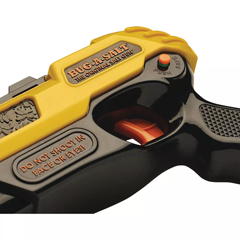Yellow and black pest control device with safety features for insect and bug control in lawn and garden tool collections