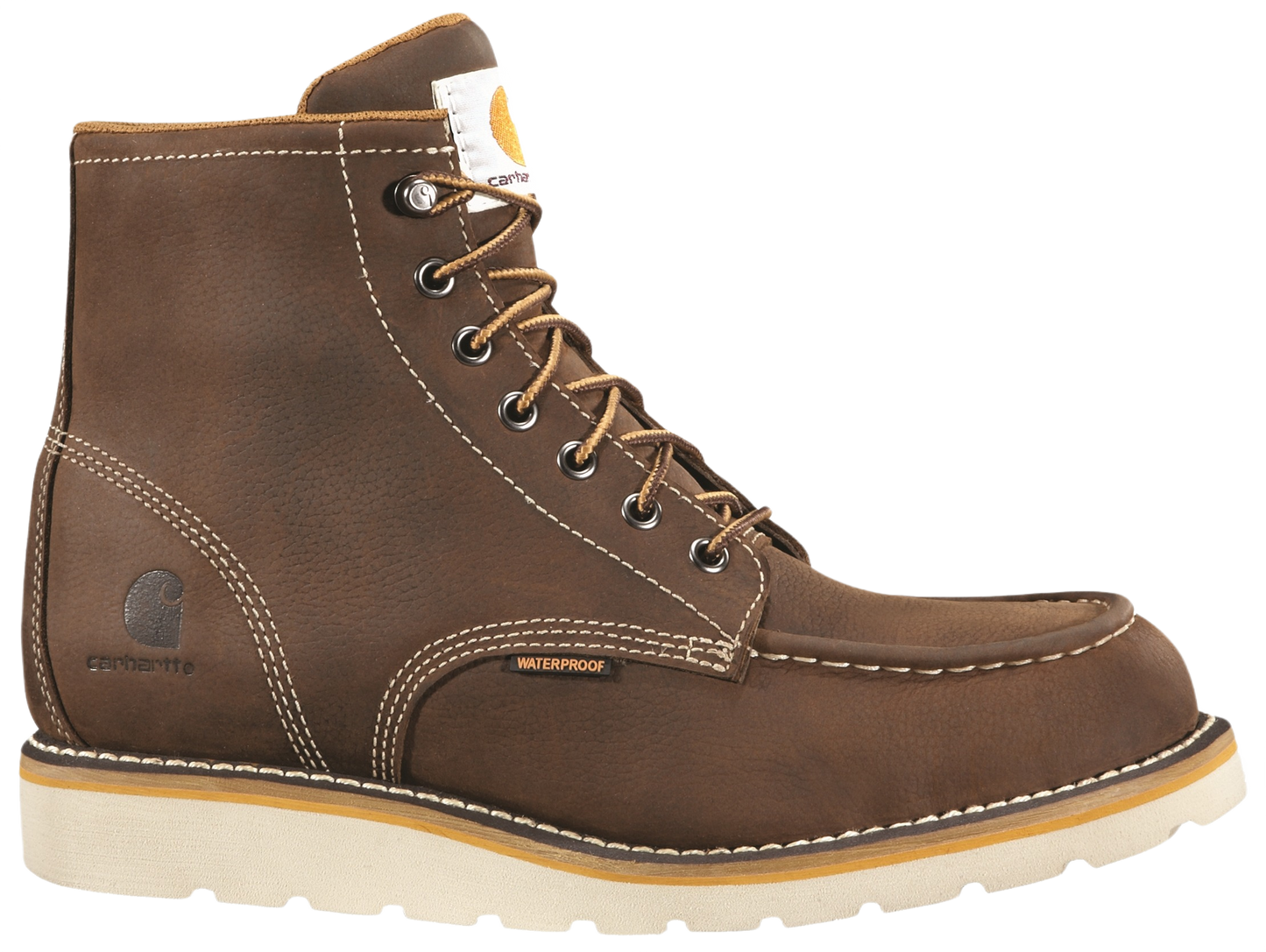 Women's oil-tanned leather waterproof moc toe wedge boot with lace-up front, contrast stitching, and durable treaded sole at Hartville Hardware