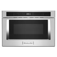 Stainless steel 24-inch under-counter microwave drawer with digital touch control in KitchenAid Appliances collection
