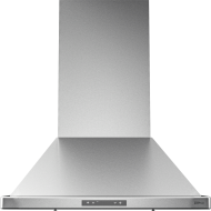Stainless steel wall-mounted chimney hood with LED controls, part of kitchen appliances and range hoods collection