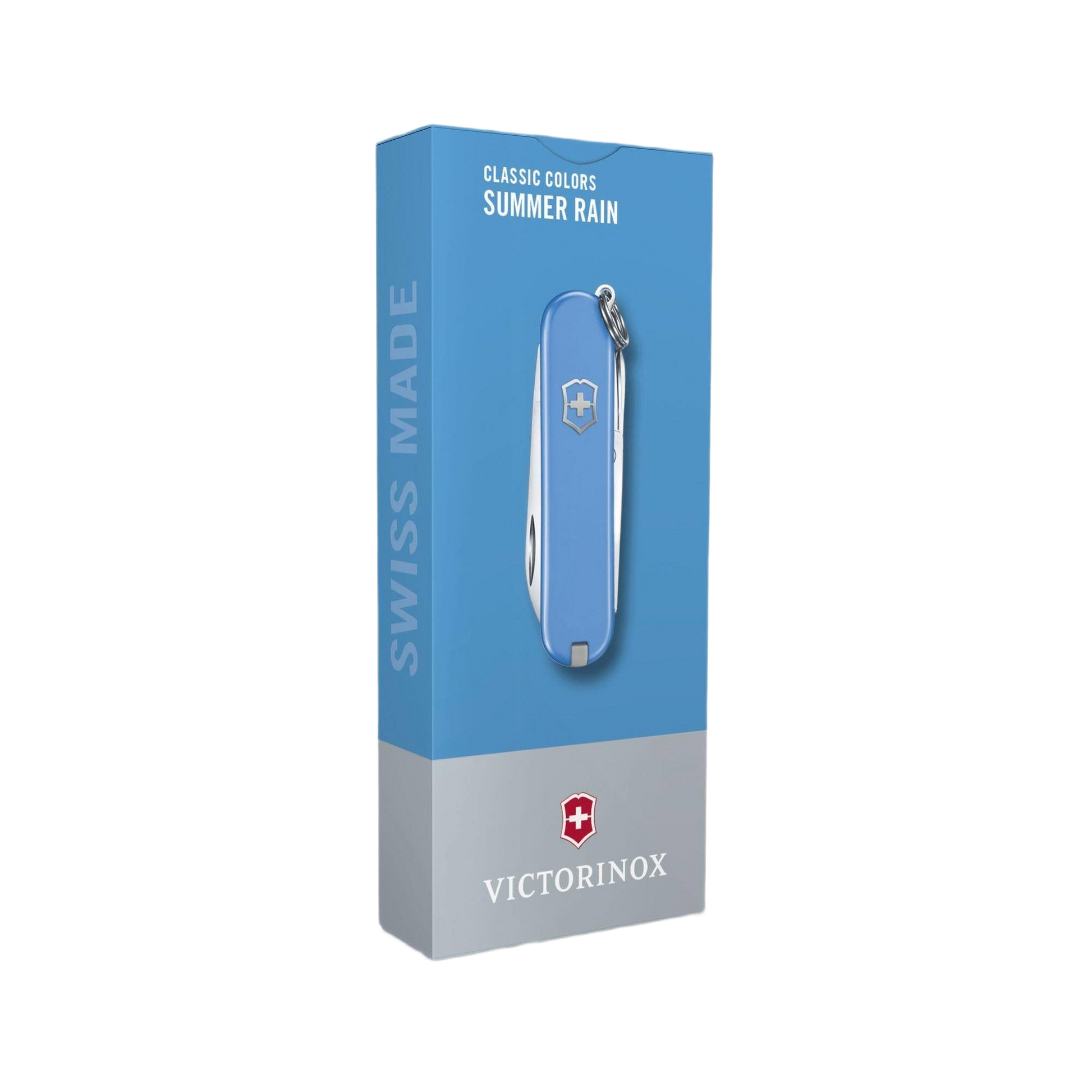 Blue classic Swiss Army pocket knife with compact design and keyring for everyday tools and home improvement tasks