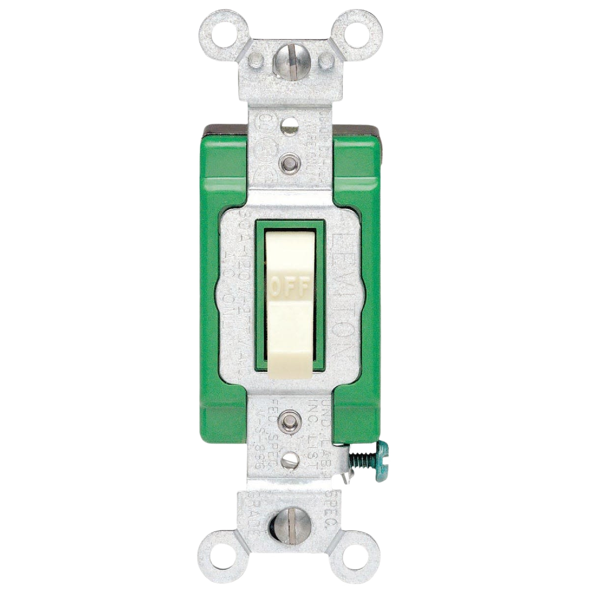 Ivory insulated double pole switch with metal mounting bracket for quiet operation in home improvement projects