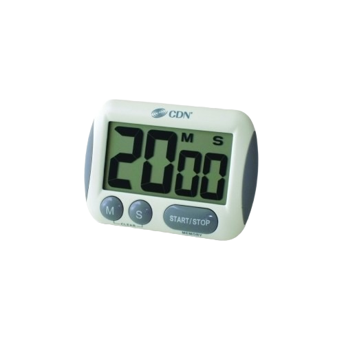 Digital kitchen timer with large black digits and grey buttons for kitchenware and cooking gadgets collections