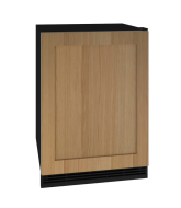Integrated panel refrigerator/freezer with wood finish door panel suitable for kitchen and appliance collections