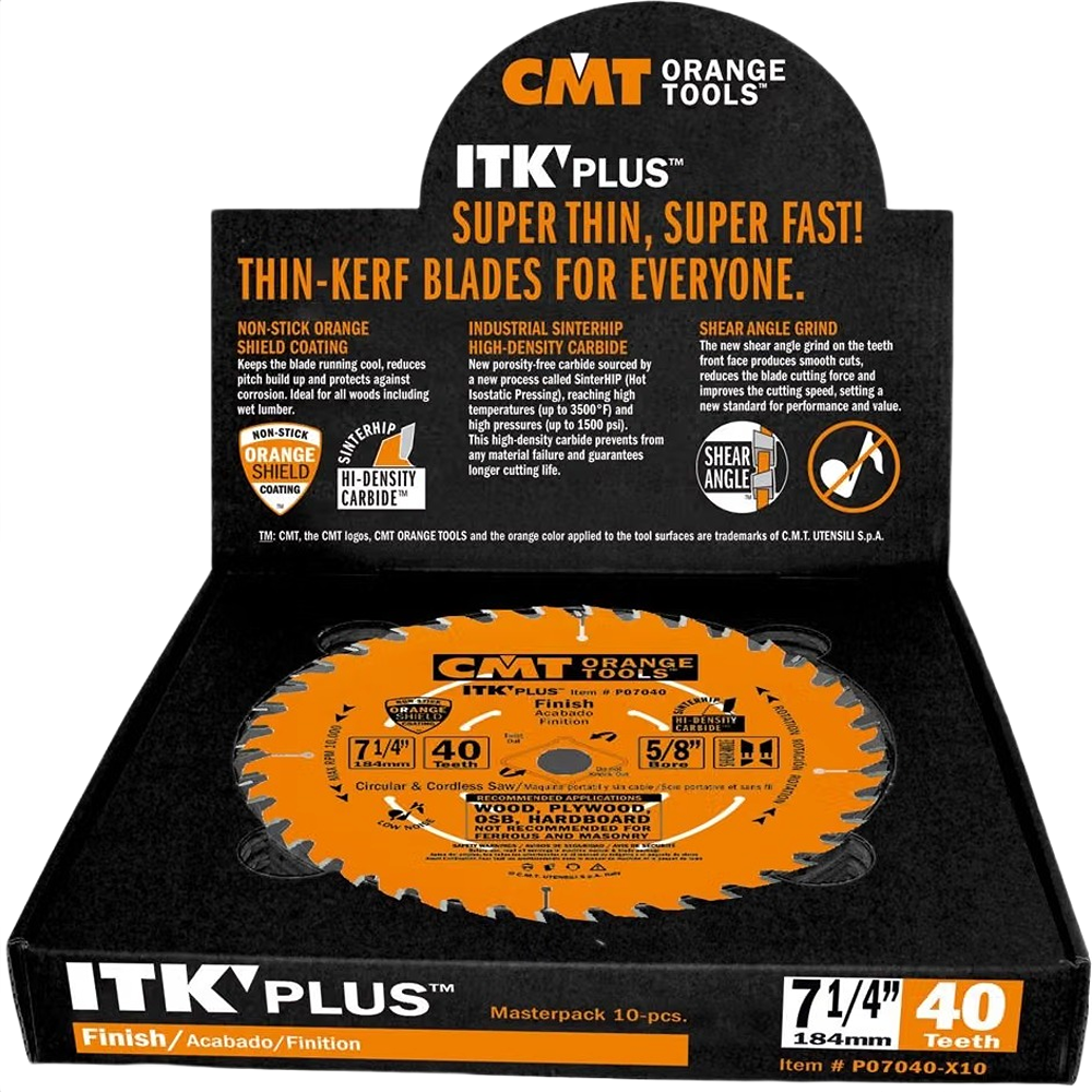 CMT Orange Tools Itk-Plus® Finish 7-1/4”X5/8”<>  T=40 Atb+Shear (10-Pc. Bulk Masterpack)