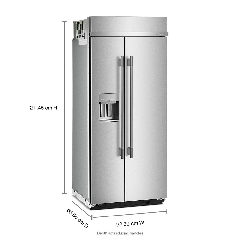 20.8 Cu. Ft. 36" Built-In Side-by-Side Refrigerator features Exterior Water and Ice Dispenser with Measured Fill