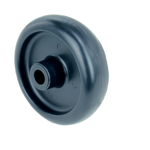 Black durable mower deck gage wheel designed for smooth rolling and stability in lawn equipment maintenance tasks