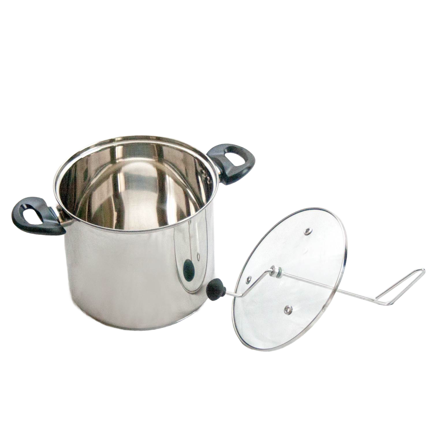 Stainless steel popcorn popper with clear glass lid, crank handle, and black side grips from Small Kitchen Appliances collection