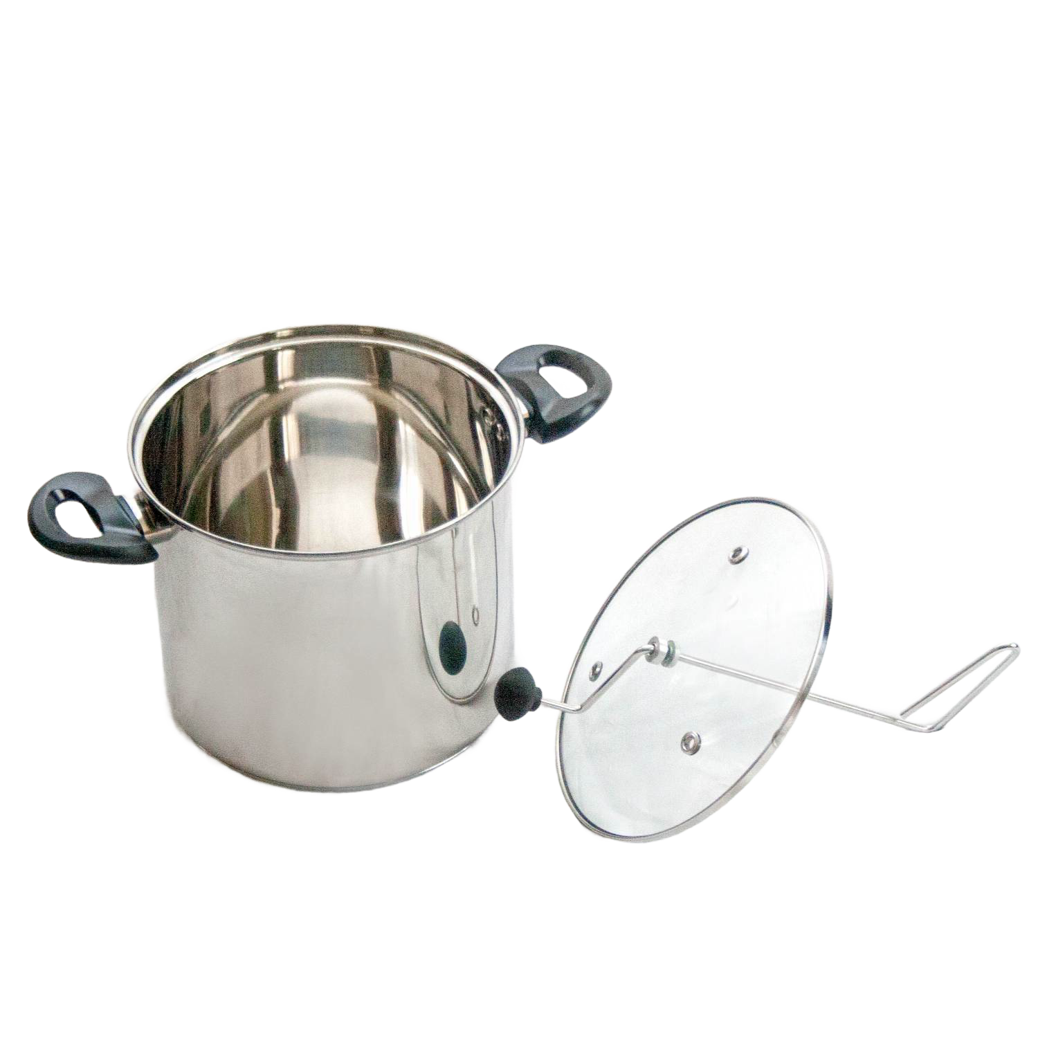 Stainless steel popcorn popper with clear glass lid, crank handle, and black side grips from Small Kitchen Appliances collection