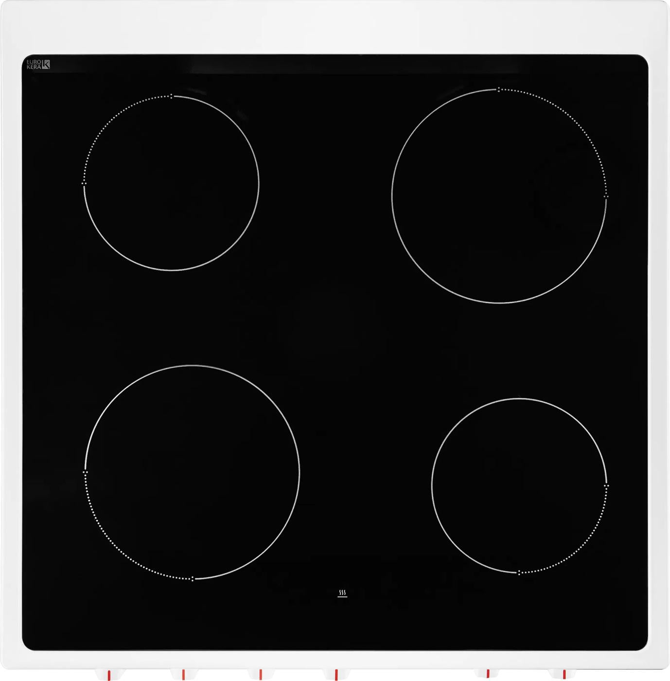 Black smooth glass electric cooktop with four radiant cooking zones for kitchen appliances and home improvement tools